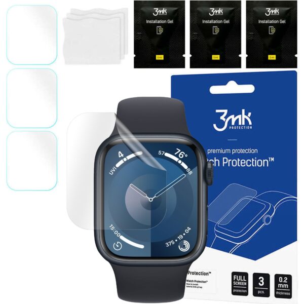 3x Folia Hydrożelowa do Apple Watch 9 41mm 3mk ARC ochronna na ekran Hybrydowa ŻEL Watch Protection™ - obrazek 2