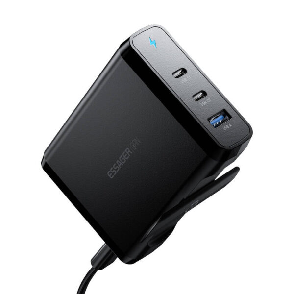 Ładowarka sieciowa 2xUSB-C 1xUSB-A 140W Essager GaN (czarna) - obrazek 4