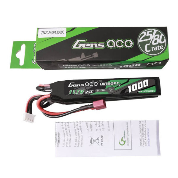 Akumulator Gens ace 25C 1000mAh 3S1P 11.1V Nunchuck 3X Airsoft Gun Lipo z konektorem T Plug - obrazek 5