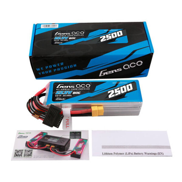 Akumulator Gens ace G-Tech 2500mAh 22.2V 80C 6S1P Lipo z konektorem XT60 plug - obrazek 5