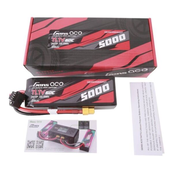 Akumulator Gens ace G-Tech 5000mAh 11.1V 60C 3S1P Short-Size Lipo z konektorem XT60 Plug - obrazek 5