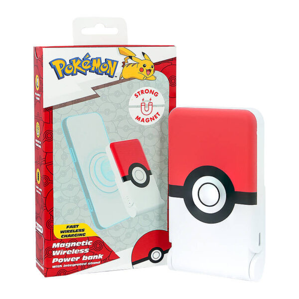 Powerbank magnetyczny OTL 5000 mAh, USB-C 15W, Pokemon Pokeball ze stojakiem (biało-czerwony) - obrazek 4