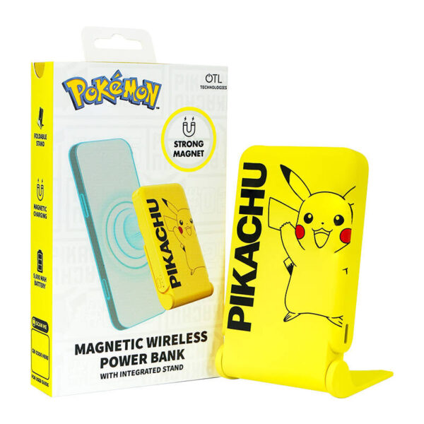 Powerbank magnetyczny OTL 5000 mAh, USB-C 15W, Pokemon Pikatchu ze stojakiem (żółty) - obrazek 4