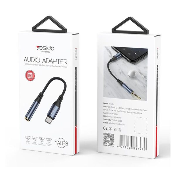 Yesido Kabel Audio YAU38 Type-C - 3.5mm Aux Female, 12cm, BLACK / CZARNY - obrazek 2