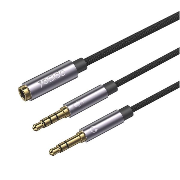 Yesido Kabel Audio YAU29 3.5mm Aux Female - 2x 3.5mm Aux Male , 30cm, BLACK / CZARNY