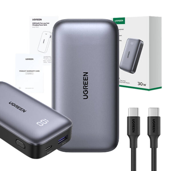 Powerbank 10000mAh Ugreen Nexode PB502, USB + USB-C, 30W PD (czarny) - obrazek 3