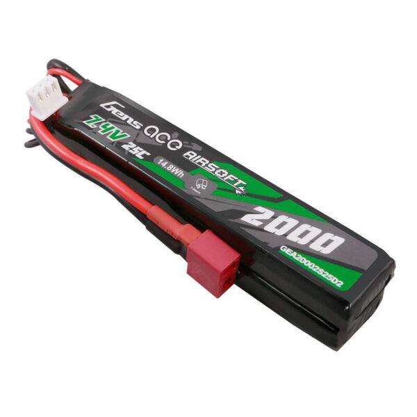 Akumulator Gens Ace 25C 2000mAh 2S2P 7.4V Saddle Airsoft Gun Lipo z konektorem Mini Deans(T) Plug - obrazek 2