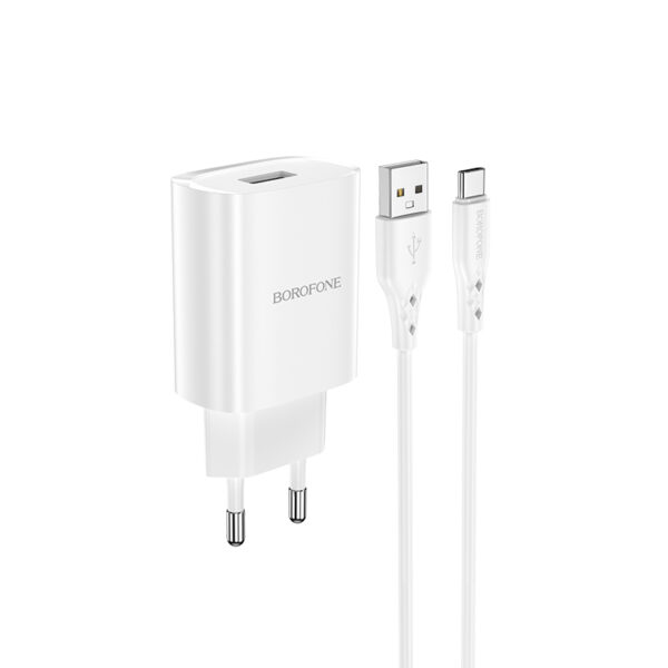 Borofone Ładowarka sieciowa BN1 Innovative - USB - 2,1A z kablem USB na Typ C biała - obrazek 2