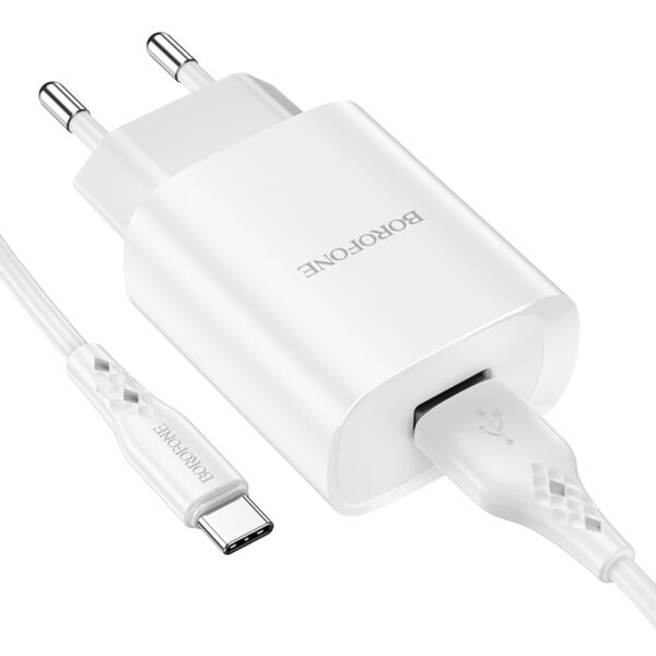 Borofone Ładowarka sieciowa BN1 Innovative - USB - 2,1A z kablem USB na Typ C biała - obrazek 3