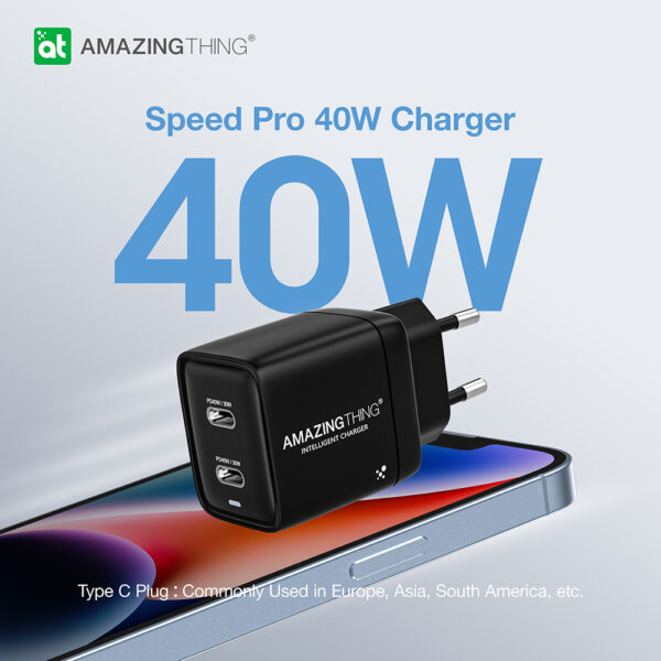 Amazing Thing Ładowarka sieciowa Speed Pro EUPD40WBK - 2xTyp C - PD 40W 3A czarna - obrazek 5