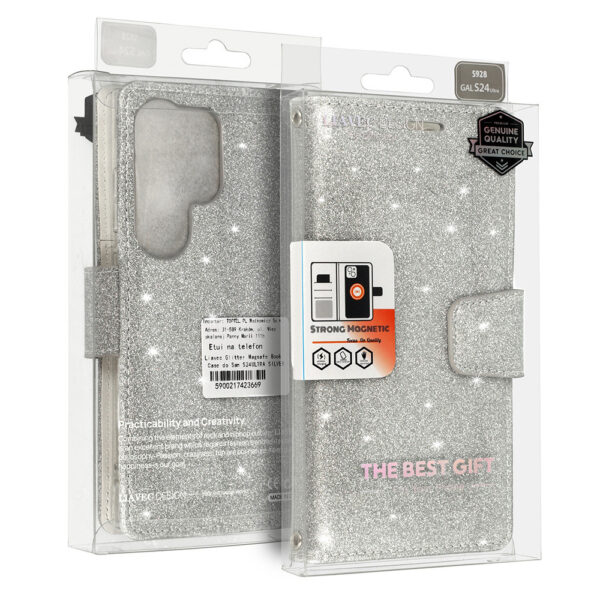 Etui Liavec Glitter Magsafe Book Case do Samsung Galaxy S22 srebrny