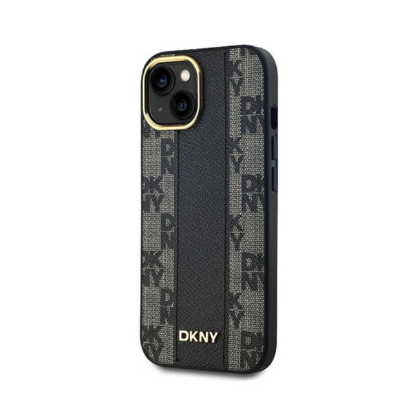 DKNY Leather Checkered Mono Pattern MagSafe - Etui iPhone 15 Plus / 14 Plus (czarny) - obrazek 2