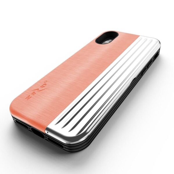 Zizo Retro Series - Etui iPhone Xs / X z kieszenią na karty + podstawka + szkło 9H na ekran (Peach/Silver) - obrazek 2