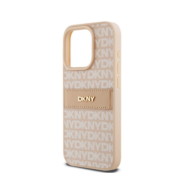 DKNY Leather Mono Stripe & Metal Logo - Etui iPhone 15 Pro (różowy) - obrazek 6