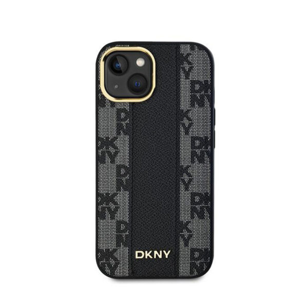 DKNY Leather Checkered Mono Pattern MagSafe - Etui iPhone 15 Plus / 14 Plus (czarny) - obrazek 3