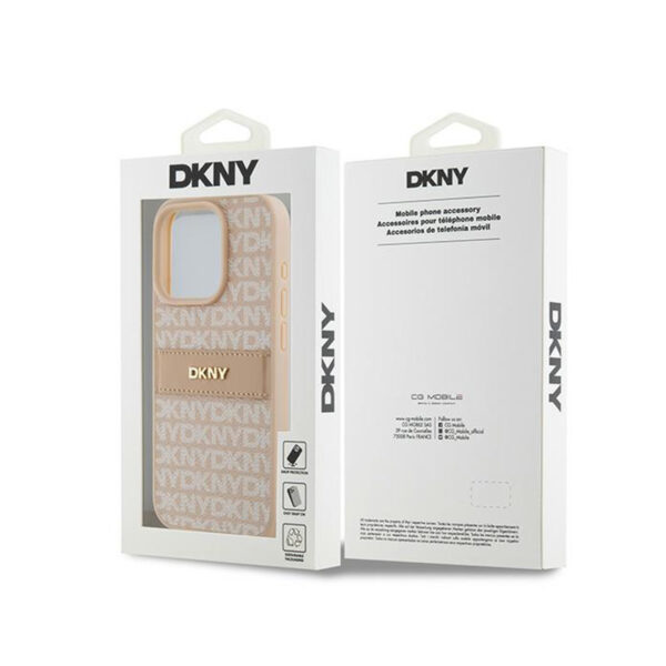 DKNY Leather Mono Stripe & Metal Logo - Etui iPhone 15 Pro (różowy) - obrazek 8