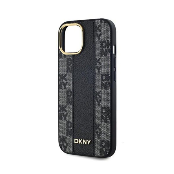 DKNY Leather Checkered Mono Pattern MagSafe - Etui iPhone 15 Plus / 14 Plus (czarny) - obrazek 6