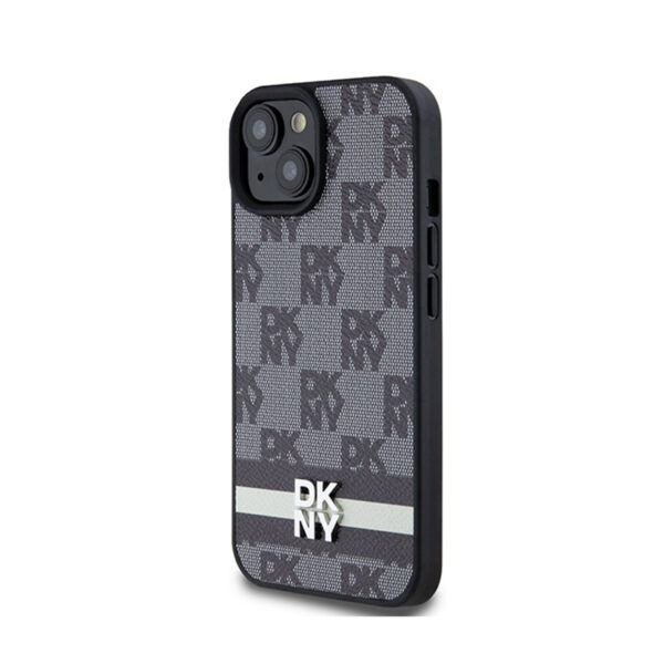 DKNY Leather Checkered Mono Pattern & Printed Stripes - Etui iPhone 15 Plus / 14 Plus (czarny) - obrazek 2