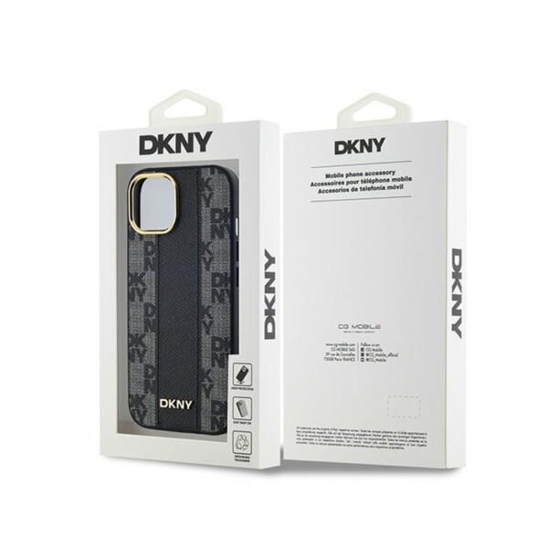 DKNY Leather Checkered Mono Pattern MagSafe - Etui iPhone 15 Plus / 14 Plus (czarny) - obrazek 8