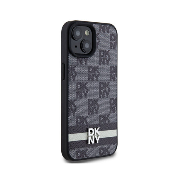 DKNY Leather Checkered Mono Pattern & Printed Stripes - Etui iPhone 15 Plus / 14 Plus (czarny) - obrazek 4