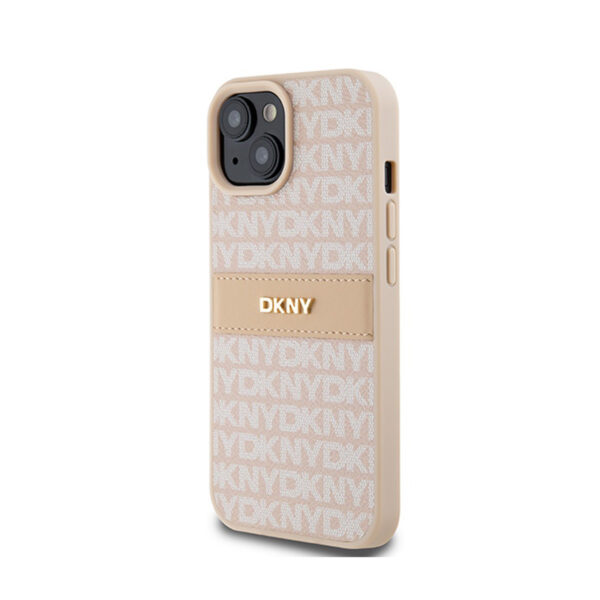 DKNY Leather Mono Stripe & Metal Logo - Etui iPhone 15 / 14 / 13 (różowy) - obrazek 2