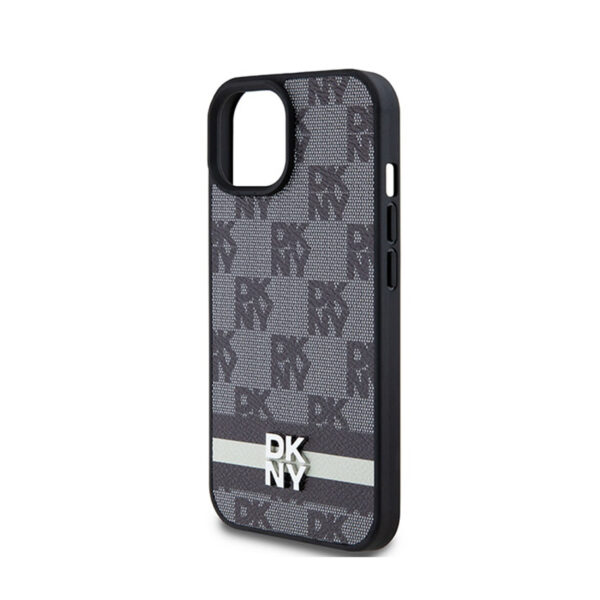 DKNY Leather Checkered Mono Pattern & Printed Stripes - Etui iPhone 15 Plus / 14 Plus (czarny) - obrazek 6