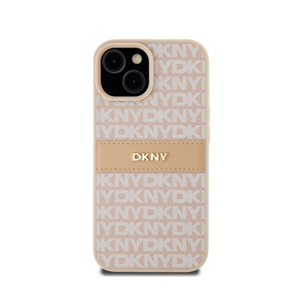 DKNY Leather Mono Stripe & Metal Logo - Etui iPhone 15 / 14 / 13 (różowy) - obrazek 3