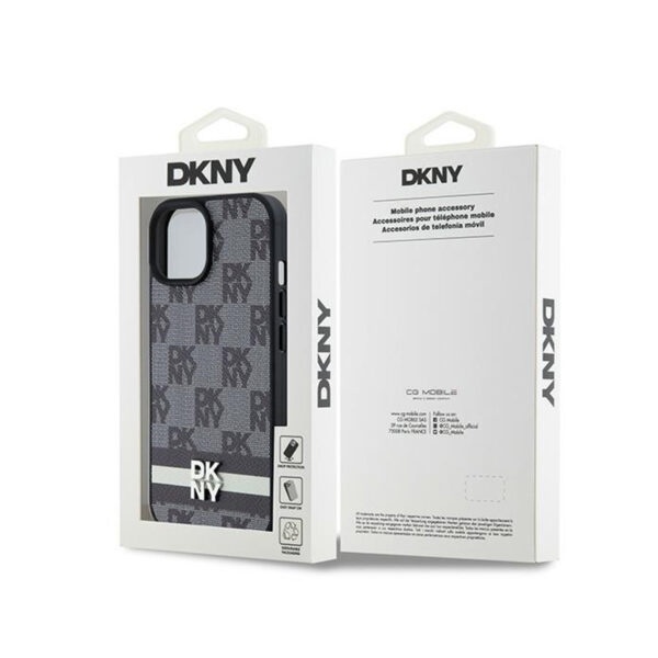 DKNY Leather Checkered Mono Pattern & Printed Stripes - Etui iPhone 15 Plus / 14 Plus (czarny) - obrazek 8