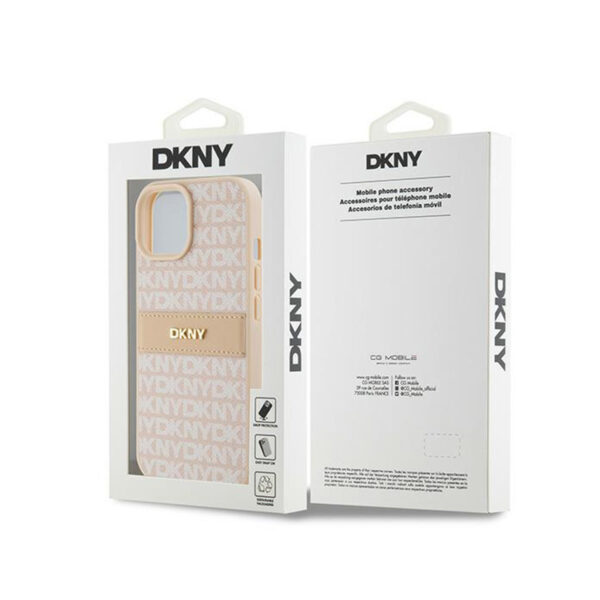 DKNY Leather Mono Stripe & Metal Logo - Etui iPhone 15 / 14 / 13 (różowy) - obrazek 8