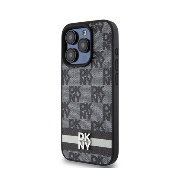 DKNY Leather Checkered Mono Pattern & Printed Stripes - Etui iPhone 15 Pro Max (czarny) - obrazek 2