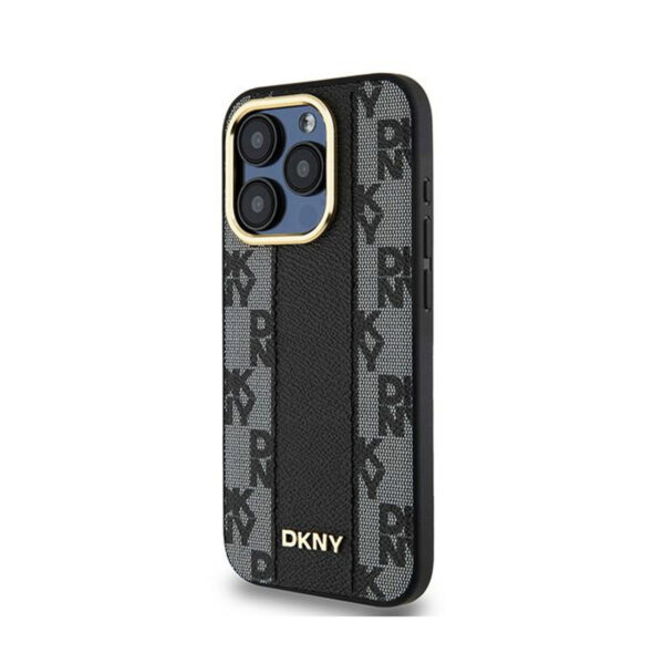 DKNY Leather Checkered Mono Pattern MagSafe - Etui iPhone 15 Pro Max (czarny) - obrazek 2