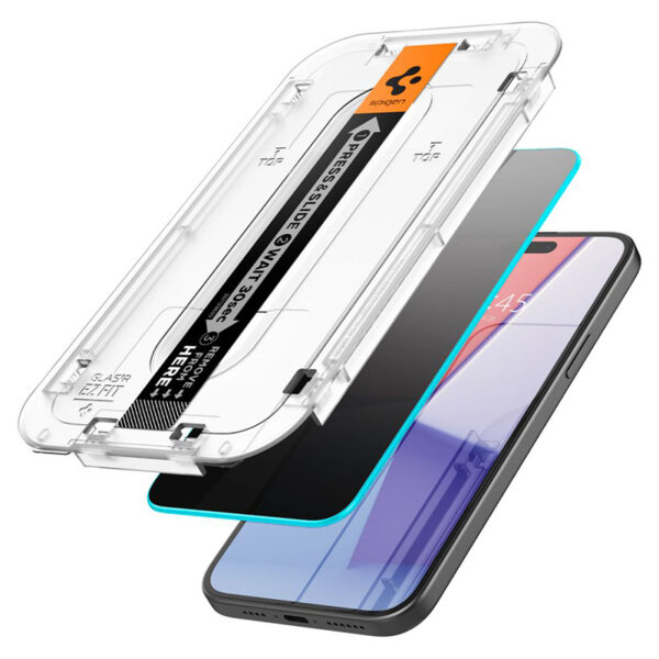 Spigen GLAS.TR EZ FIT Privacy - Szkło hartowane z filtrem prywatyzującym do iPhone 15 Pro Max - obrazek 2