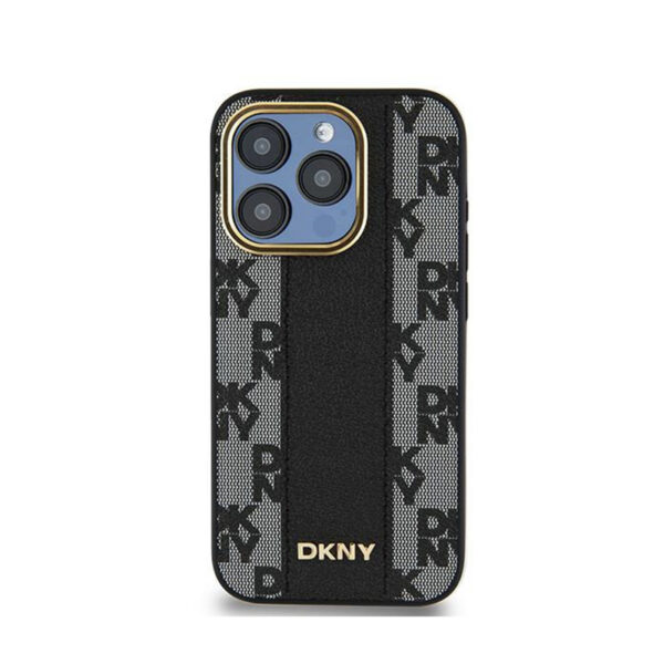 DKNY Leather Checkered Mono Pattern MagSafe - Etui iPhone 15 Pro Max (czarny) - obrazek 3