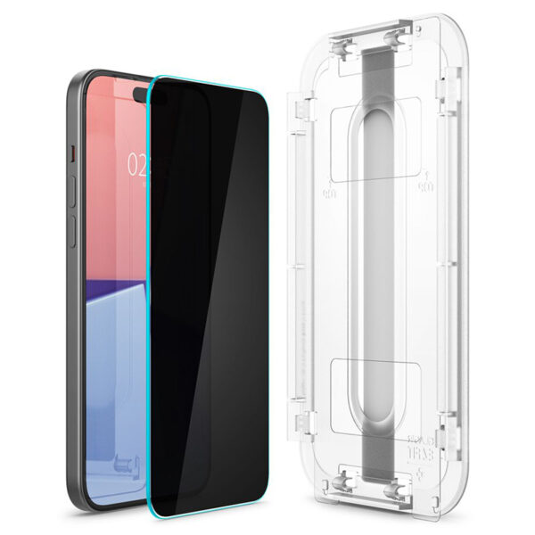 Spigen GLAS.TR EZ FIT Privacy - Szkło hartowane z filtrem prywatyzującym do iPhone 15 Pro Max - obrazek 3