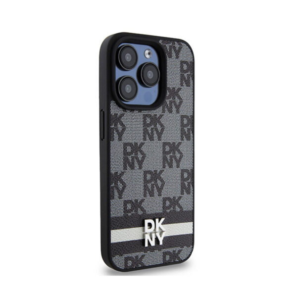 DKNY Leather Checkered Mono Pattern & Printed Stripes - Etui iPhone 15 Pro Max (czarny) - obrazek 4