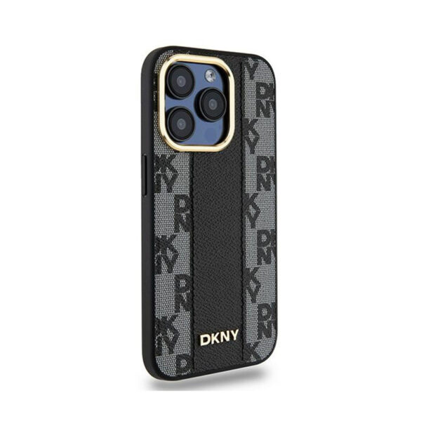 DKNY Leather Checkered Mono Pattern MagSafe - Etui iPhone 15 Pro Max (czarny) - obrazek 4