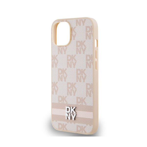 DKNY Leather Checkered Mono Pattern & Printed Stripes - Etui iPhone 15 Plus / 14 Plus (różowy) - obrazek 6