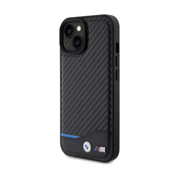 BMW Leather Carbon Blue Line - Etui iPhone 15 (czarny) - obrazek 2