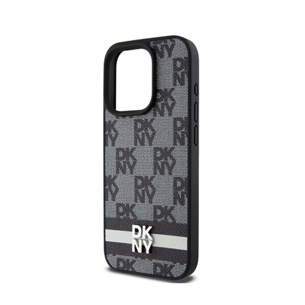 DKNY Leather Checkered Mono Pattern & Printed Stripes - Etui iPhone 15 Pro Max (czarny) - obrazek 6