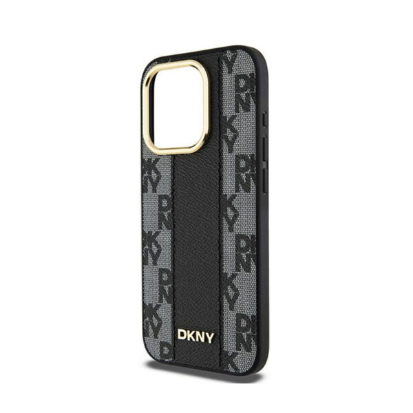 DKNY Leather Checkered Mono Pattern MagSafe - Etui iPhone 15 Pro Max (czarny) - obrazek 6