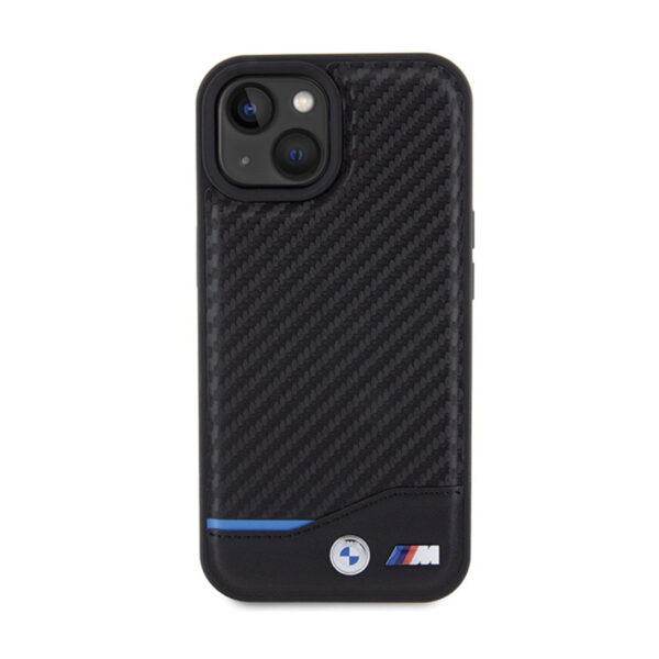 BMW Leather Carbon Blue Line - Etui iPhone 15 (czarny) - obrazek 3