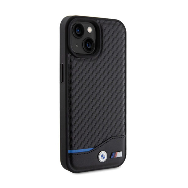 BMW Leather Carbon Blue Line - Etui iPhone 15 (czarny) - obrazek 4