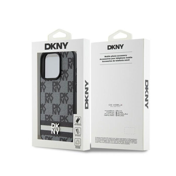 DKNY Leather Checkered Mono Pattern & Printed Stripes - Etui iPhone 15 Pro Max (czarny) - obrazek 8