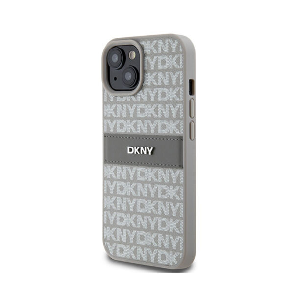 DKNY Leather Mono Stripe & Metal Logo - Etui iPhone 15 Plus / 14 Plus (beżowy) - obrazek 2