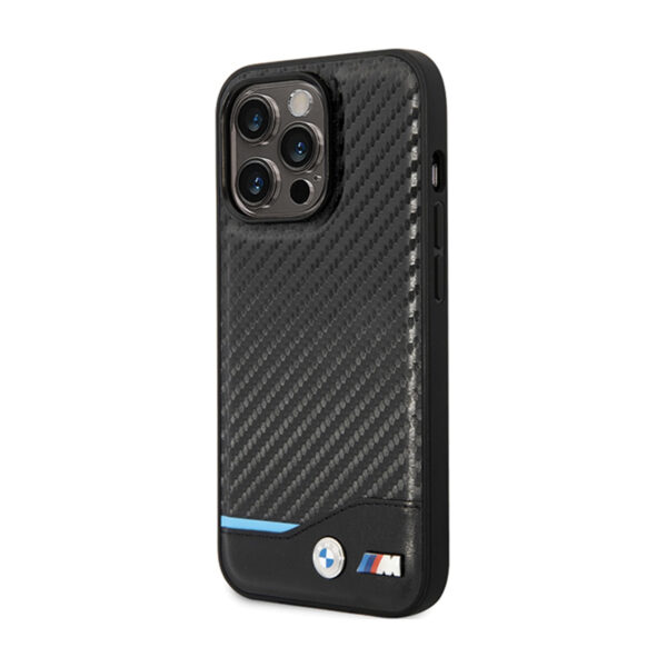 BMW Leather Carbon Blue Line - Etui iPhone 13 Pro (Czarny) - obrazek 2