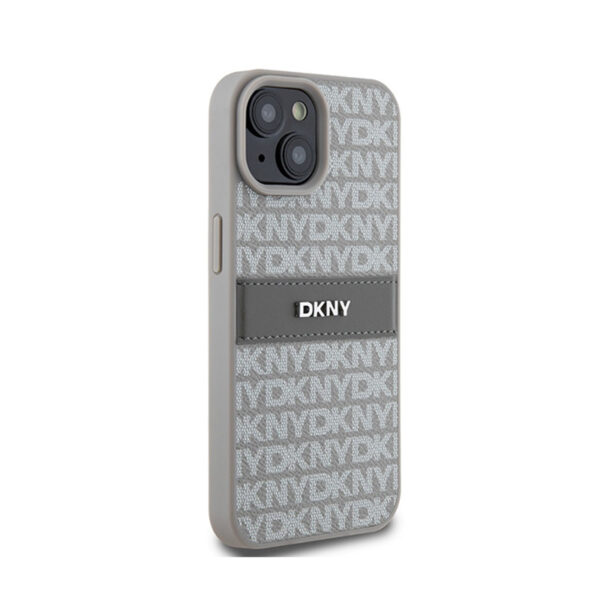 DKNY Leather Mono Stripe & Metal Logo - Etui iPhone 15 Plus / 14 Plus (beżowy) - obrazek 4