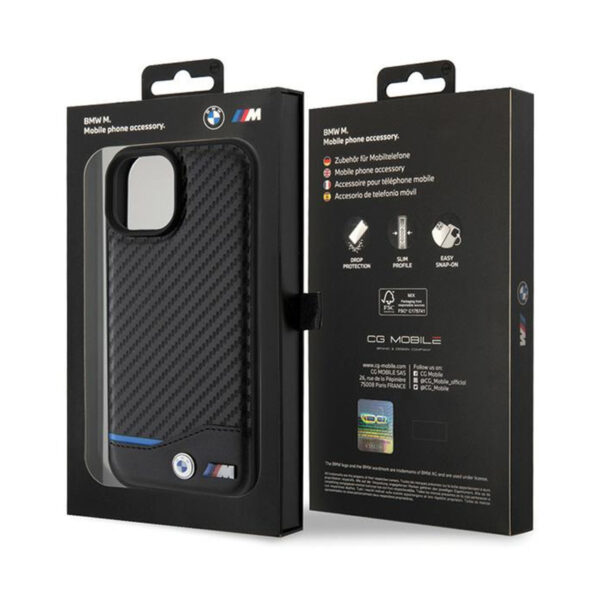 BMW Leather Carbon Blue Line - Etui iPhone 15 (czarny) - obrazek 8