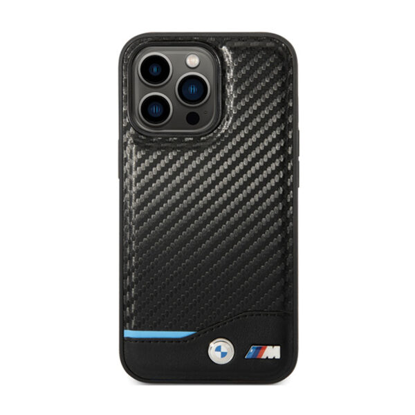 BMW Leather Carbon Blue Line - Etui iPhone 13 Pro (Czarny) - obrazek 3