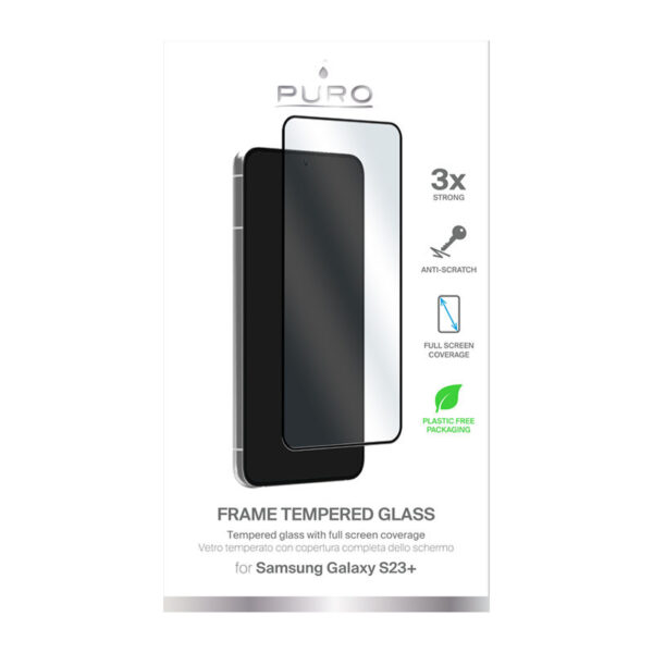 PURO Frame Tempered Glass - Szkło ochronne hartowane na ekran Samsung Galaxy S23+ (czarna ramka) - obrazek 2