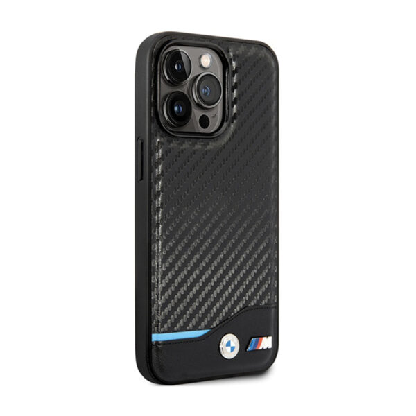 BMW Leather Carbon Blue Line - Etui iPhone 13 Pro (Czarny) - obrazek 4